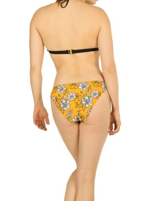 CAP D'AGDE maillot de bain 2 pièces avec haut noir uni et bas jaune orangé avec motifs fleurs
