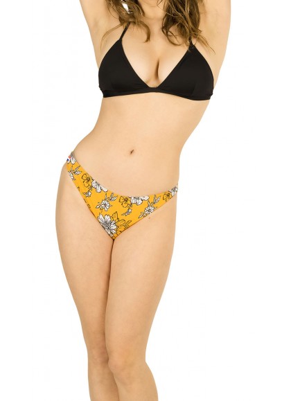 CAP D'AGDE maillot de bain 2 pièces avec haut noir uni et bas jaune orangé avec motifs fleurs