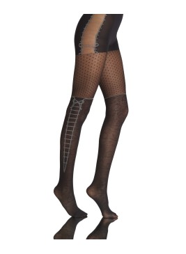 Collants fantaisie femme collant Lolita dessin fleur imitation ficelle