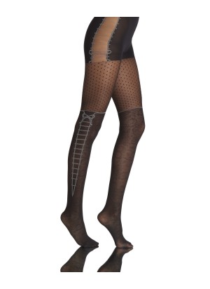 Collants fantaisie femme collant Lolita dessin fleur imitation ficelle